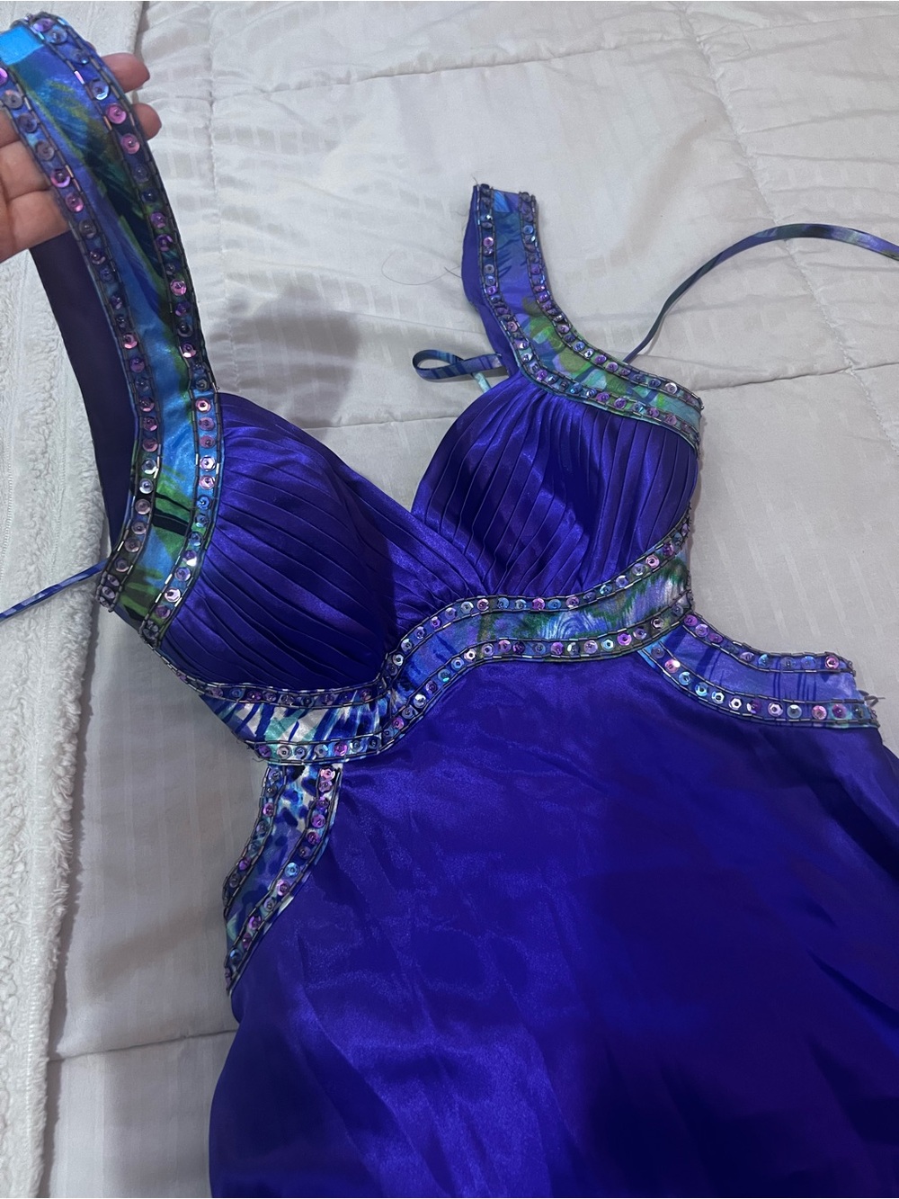 Elegant Purple Satin Gown with Beaded Straps